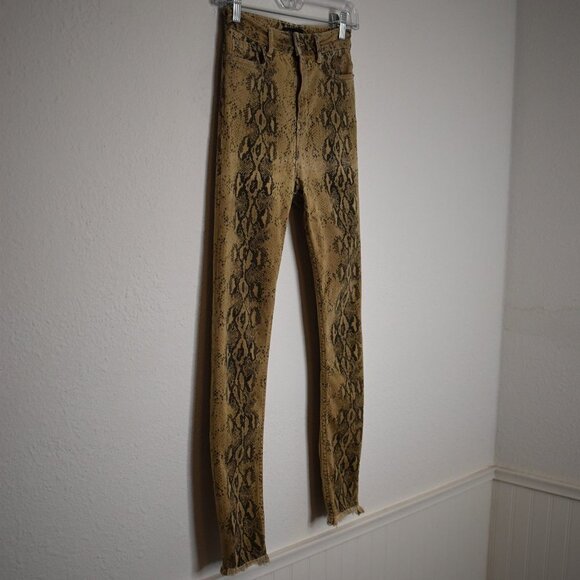 Zara Python Snake Pants Jeans Sz 2 Stretchy High Rise Skinny Ankle Grunge Rock - Picture 4 of 16